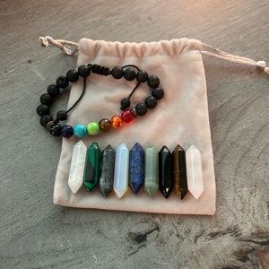 Lava Stone 7 Chakra Braclet and 9 Set of Crystals